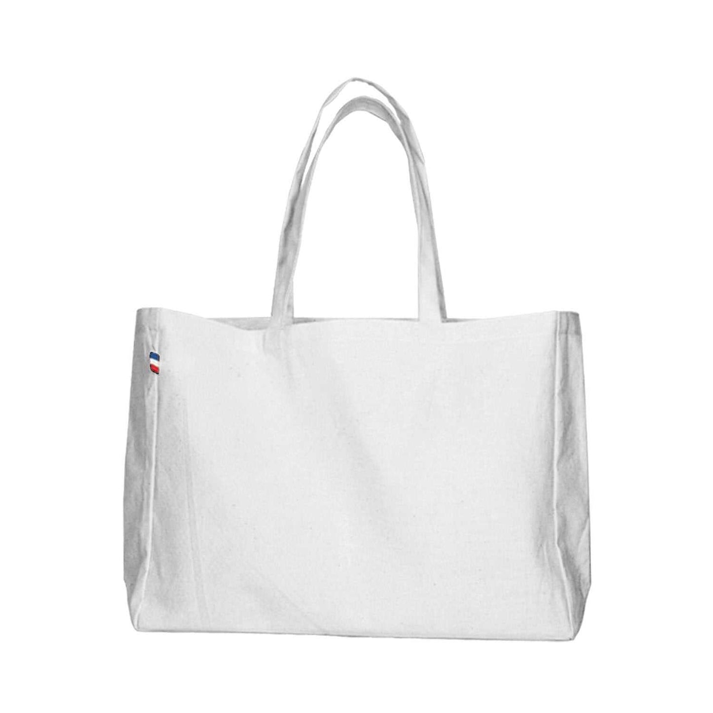 Sac cabas en coton recyclé blanc certifié GRS, grand format, robuste et fabriqué en France, sac écoresponsable multifonction.