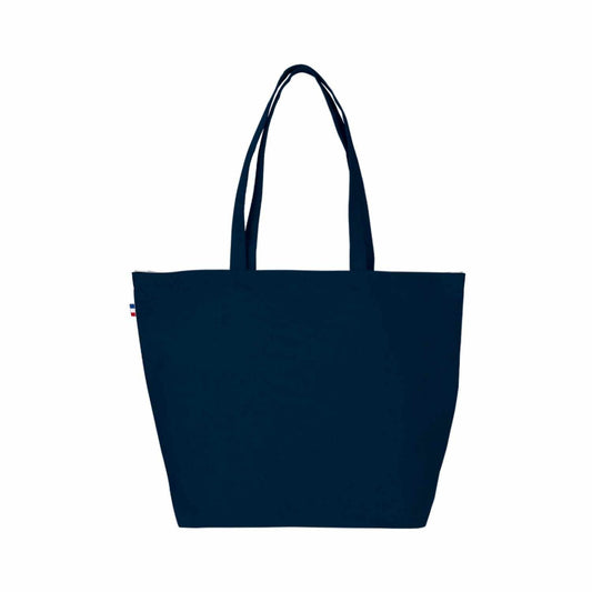 Sac Cabas en coton bleu marine grand format avec soufflet, fabrication française écologique et durable