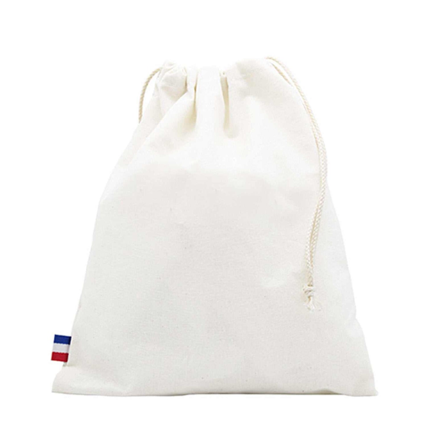 Pochon en coton recyclé GRS beige – taille moyenne, vue de face