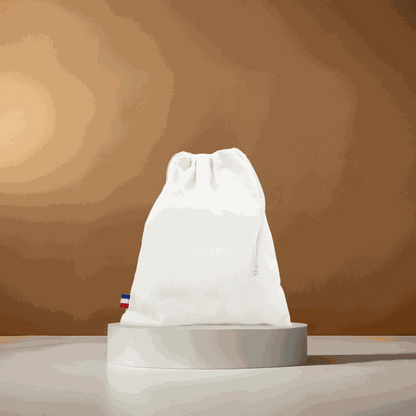 Pochon en coton recyclé GRS beige – taille moyenne, vue de face