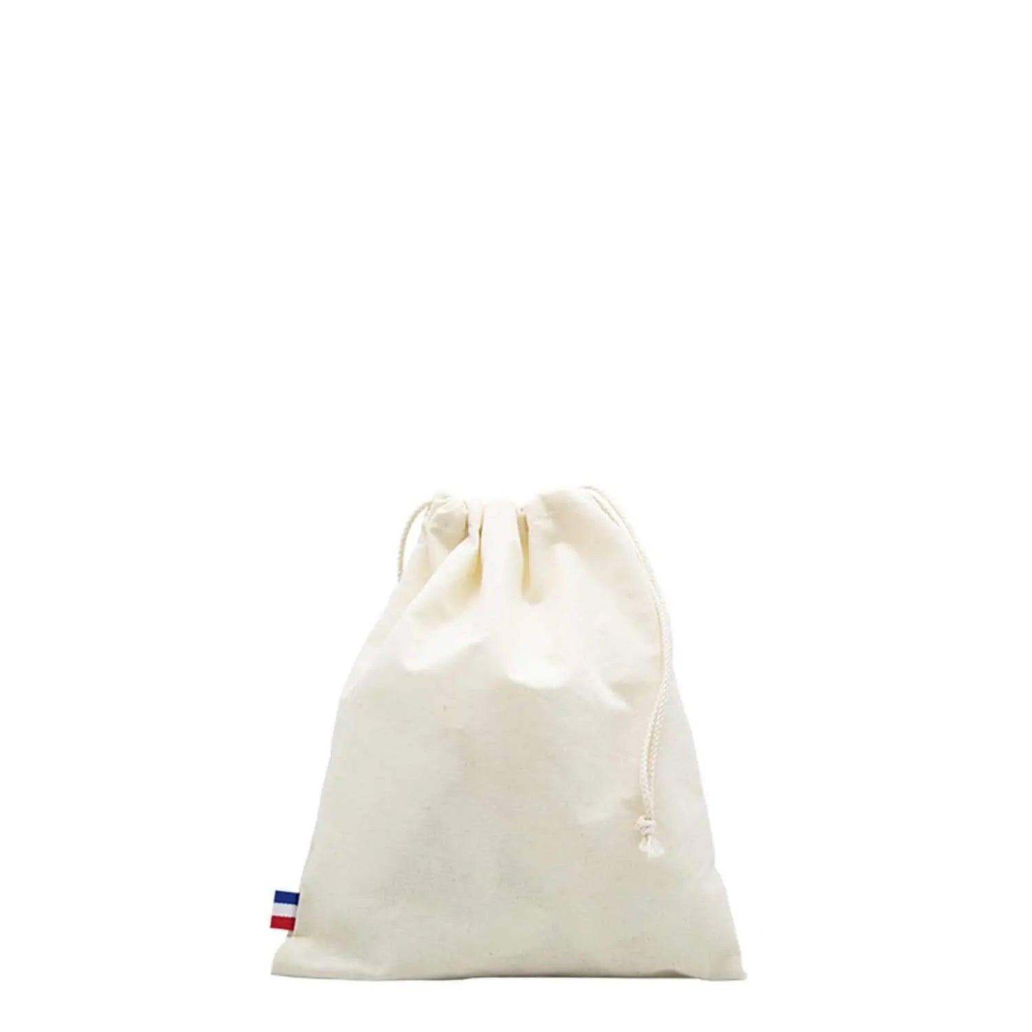 Pochon écoresponsable en coton bio GOTS blanc, grand sac robuste avec fermeture à cordon, made in France