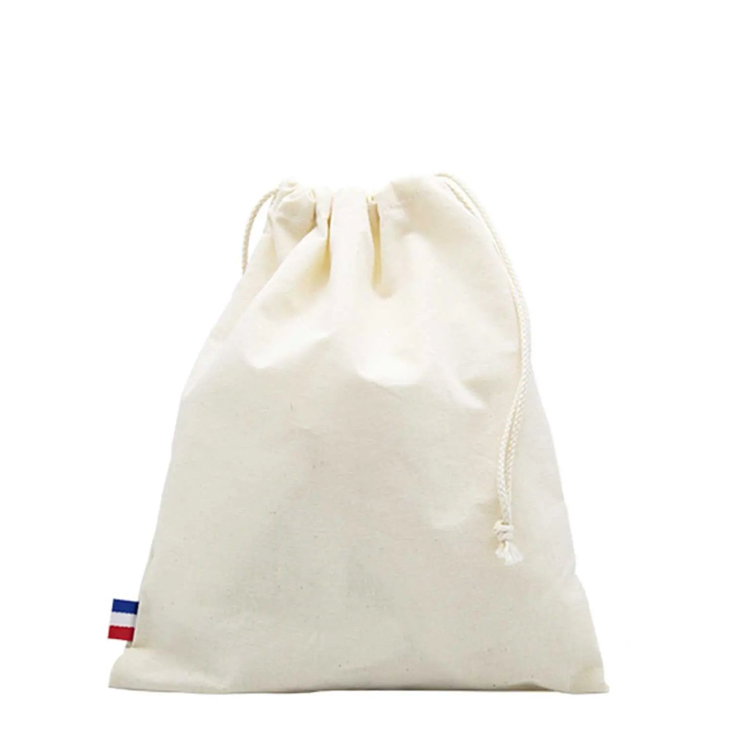 pochon en coton tissé naturel avec cordon de serrage et label fabrication française