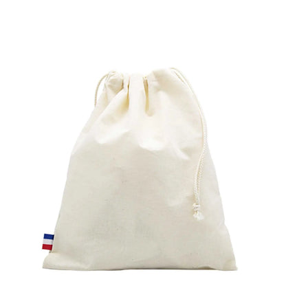 pochon en coton tissé naturel avec cordon de serrage et label fabrication française