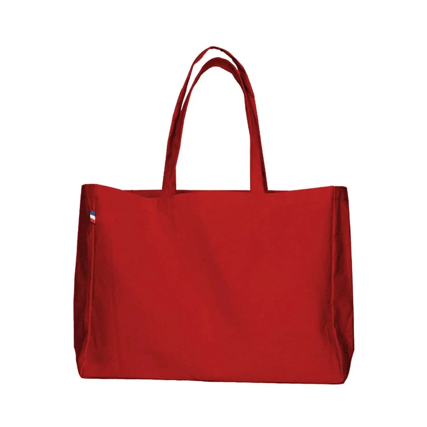 Sac cabas en coton rouge grand format avec soufflet total, fabriqué en France, robuste et écologique