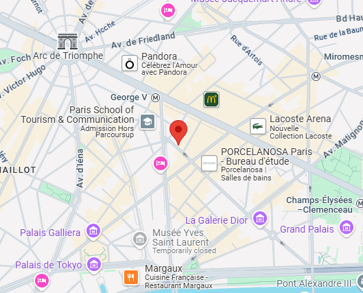 Carte Google Maps indiquant la localisation du siège social de Novaterra à Paris, près des Champs-Élysées